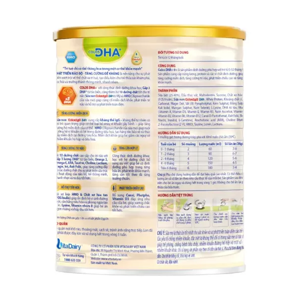 Colos DHA 0+ Vitadairy 400g – Sữa tăng đề kháng, phát triển não bộ