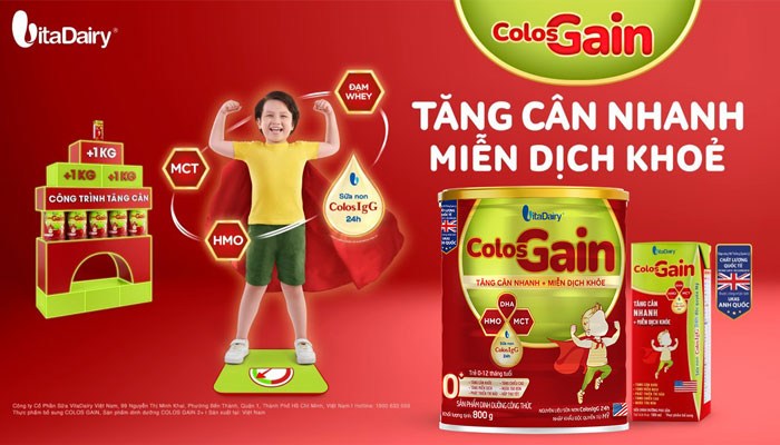 Colos Gain 0+ Vitadairy 800g - Sữa tăng cân, tăng miễn dịch