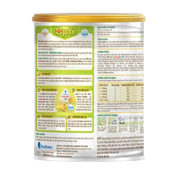 Colos Opti 0+ Vitadairy 800g – Sữa tốt tiêu hóa, hô hấp khỏe