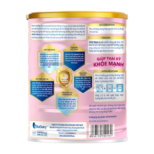 Oggi Mum VitaDairy 900g – Sữa bột cho mẹ bầu