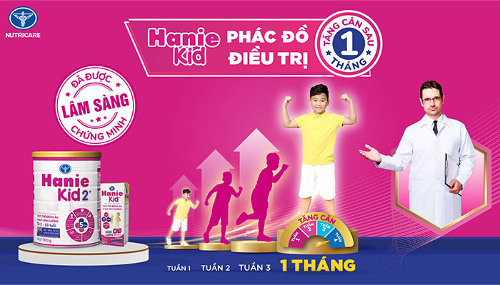 Sữa Hanie Kid 2 + hỗ trợ tăng chiều cao, cân nặng cho trẻ