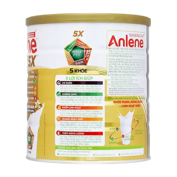 Sữa Anlene Gold 5X 800g hương Vani - Tăng cường sức khoẻ xương khớp