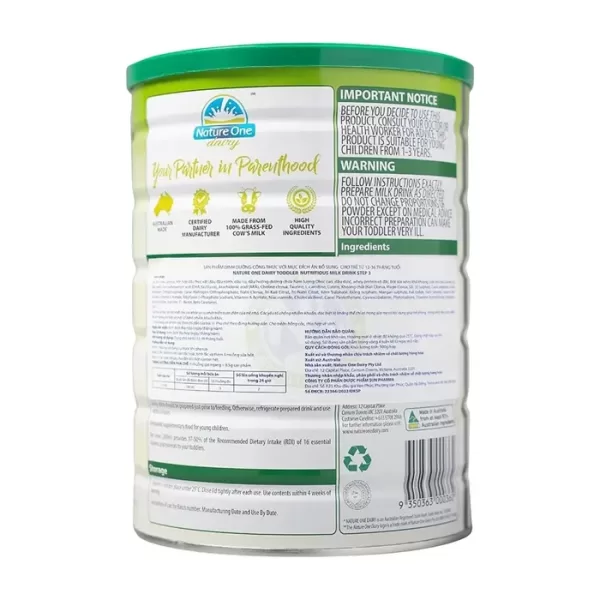 Toddler Nature One Dairy số 3 900g - Sữa cho bé từ 1-3 tuổi