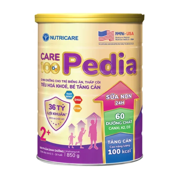 Care 100 Pedia 2+ Nutricare 850g – Sữa cho trẻ biếng ăn